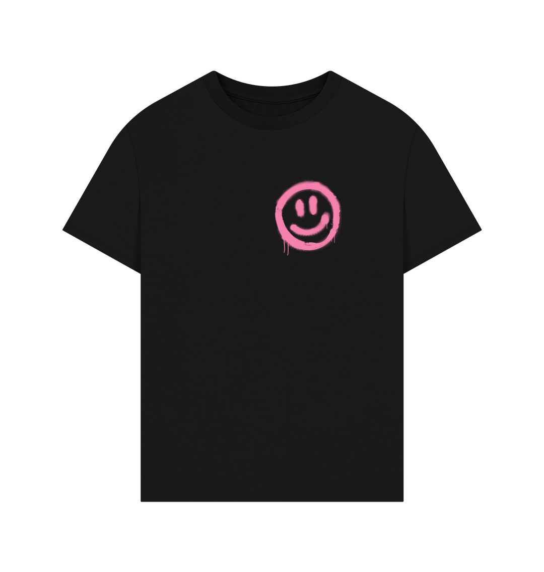 Black AMSTER-DAM PINK SMILEY T-SHIRT